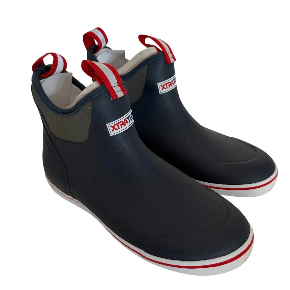 XTRATUF Ankle Deck Boot Navy Red Waterproof Fishing Boots Mens Size 9 NEW